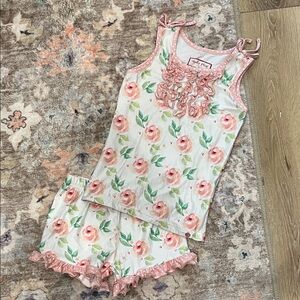 Cheeky Plum Floral Rose Pink Kids Pajamas lounge set 4T